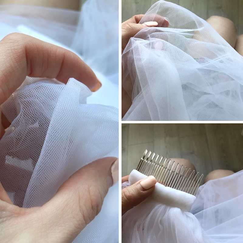 MirssRDress Длинная свадебная вуаль элегантные аксессуары 3 метра 2 слоя свадебная вуаль белая слоновая кость простая Фата для невесты с расческой кружева