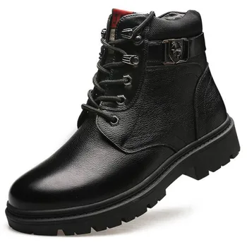 

100% first layer cowhide men's snow boots Dropshipping high help thicken plus velvet warm riding boots men's casual men's shoes