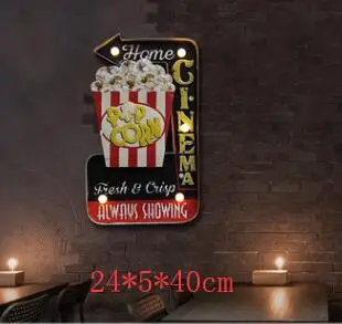 cinema Винтажный ресторанный бар светодиодный настенная лампа для кафе декор Освещение железное искусство Route Cola мороженое дистанционное управление Ночная световая доска знак - Цвет абажура: cinema
