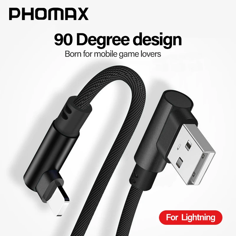 

PHOMAX USB Cable 90 Degree 5V 2.4A for iphone X XS XR Fast Charging Sync Data USB Cable For iphone xs max 8 8Plus 7 6s ipad mini