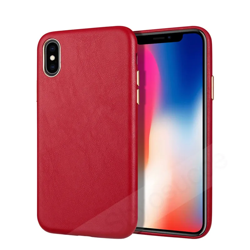Роскошный ультра тонкий кожаный чехол для Apple iPhone X XR XS Max 7 8 Plus - Цвет: Красный