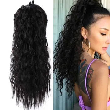 

WTB 22" Long Corn Curly Synthetic Drawstring Ponytail Hairpieces for Women Hair Clip in Extension Heat Resistant Fiber Hairpiece