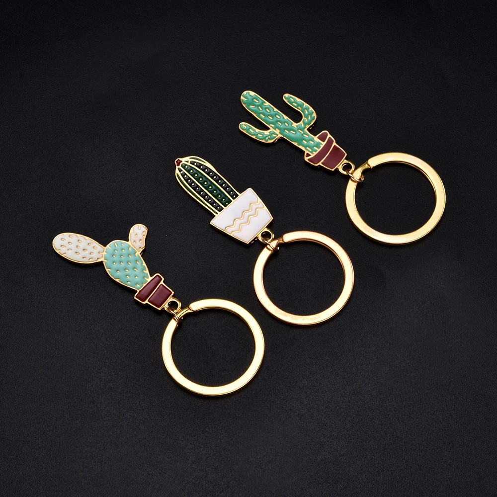 

lovely Cactus Keychains Women Potted succulent plants shaped Keychain Creative Car Key chains Jewelry