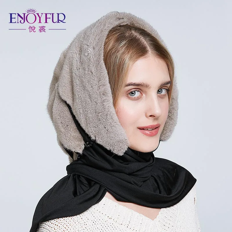 Женская шапка бини ENJOYFUR, элегантная шапка из натурального меха норки с шарфом на зиму - Цвет: M001