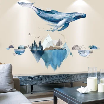 

[shijuekongjian] Fish Wall Stickers DIY Mountain River Wall Decals for Kids Rooms Baby Bedroom Nursery House Decoration