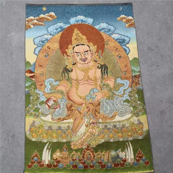 

China old Tibet silk Thangka like hanging painting fengshui Tibetan God of fortune Buddha statue