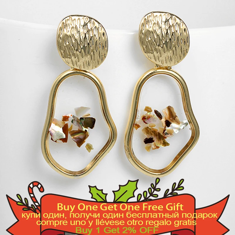 

2019 New Fashion Women's Earrings Vintage Geometric Shell Gold Color Earrings Imitation Pearl Earings Fashion Jewelry Boho Style
