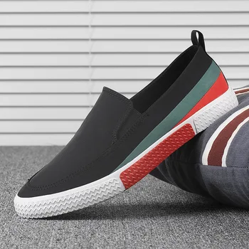 

2020 Spring Autumn Men Canvas Vulcanized Shoes Breathable Slip-on Casual Flats England Fashion Men's Mixed Colors Sewing Loafers
