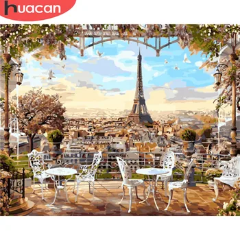 

HUACAN Painting By Numbers Tower Landscape Kits Drawing Canvas DIY HandPainted Pictures Coloring Art Gift Home Decor