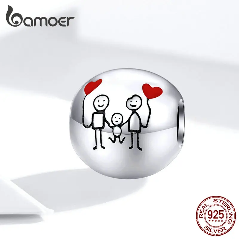 Bamoer, семейный Шарм,, 925, браслет на запястье, круглые металлические бусины для женщин, семейные подарки, сделай сам, изготовление ювелирных изделий SCC1339