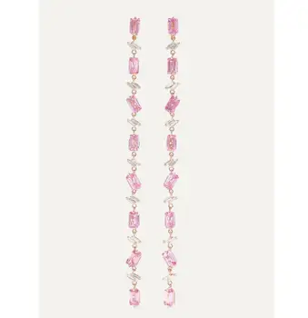 

high quality iced out baguette cz pink white cubic zirconia long tassel dangling women earring