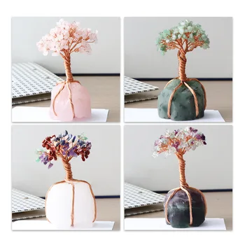 

Natural Crystal Raw Ore Copper Wire Gravel Lucky Tree Fortune Tree Crystal Decoration Healing Stone for Wealth Home Office Decor