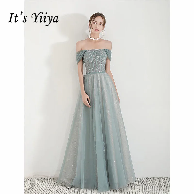 It's Yiya вечернее платье Лето плюс размер лодочка шеи с открытыми плечами халат de Soiree короткий рукав элегантный длинный формальный платье E1091