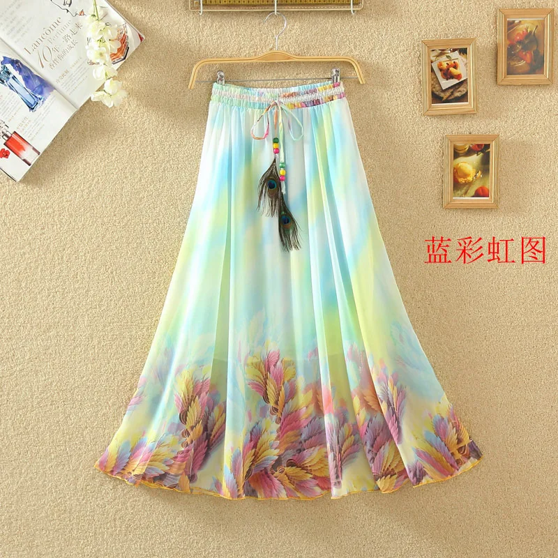 

Chinese Style Ink Print Long Skirt Women's 2021 Positioning Flower Big Swing and Elegant Holiday Beach Skirt
