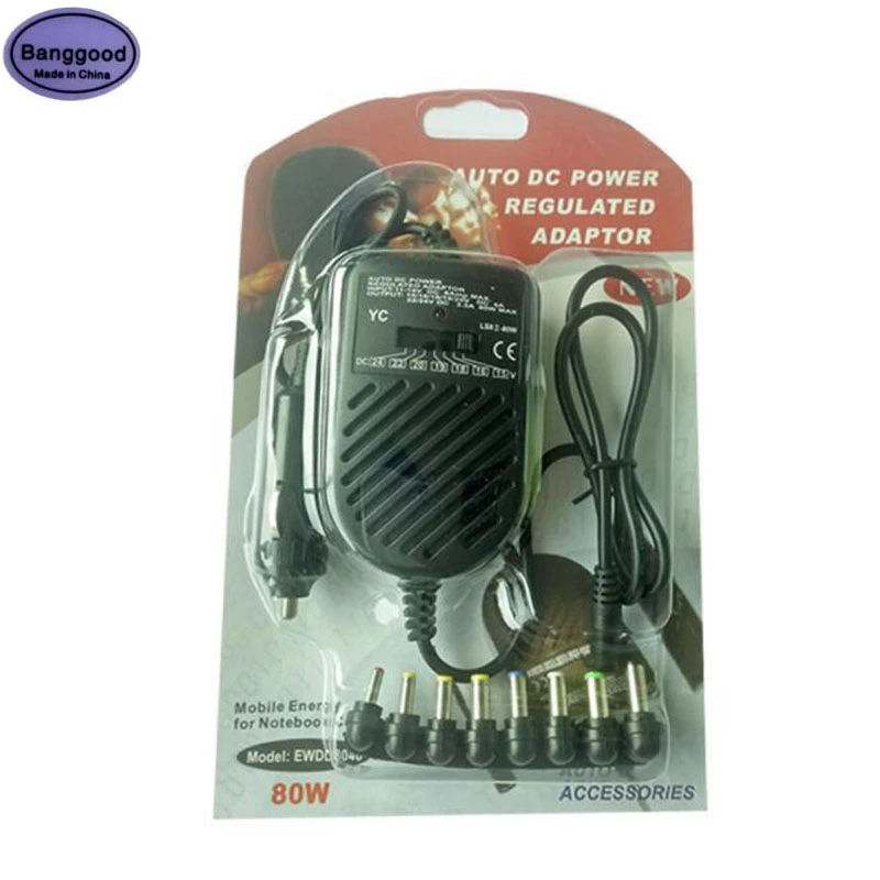 Cargador Universal de 80W para coche, adaptador LED de CC 15v 19V a 24V, juego ajustable 8 enchufes desmontables para fuente de alimentación de portátil y Notebook|Adaptadores AC/DC| - AliExpress