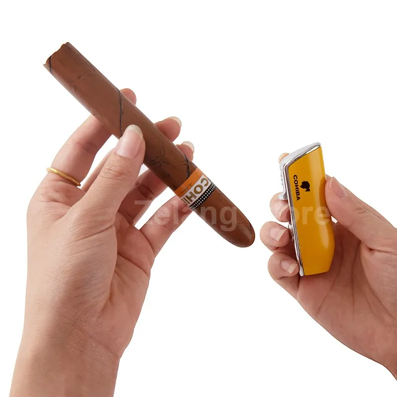 Cohiba cigarette lighter 3 blue flame flashlight cigarette lighter metal windproof portable cigar cutter no box