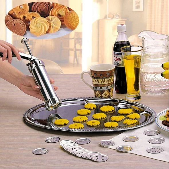 NICEXMAS 21 Pcs Cookie Press Kit Biscuit Maker Confort Grip Dessert Décorateur De Décoration De Gâteau Fournitures avec 13 Disques et 7 Conseils De Glace