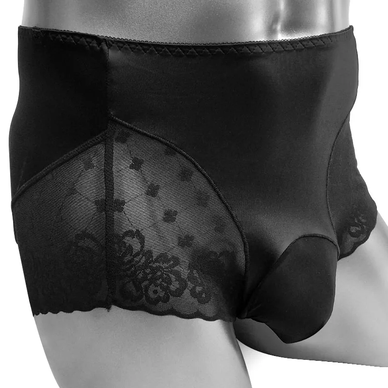 Shiny Sissy Pouch Panties Boxer shorts Underwear for Men High waist Nylon Lace Softy Sexy Lingerie for gay Sissy panties