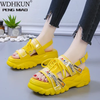 

WDHKUN Ankle-wrap Chunky Heel Sandals Women Shoes Wedge High Heels Platform Sandals Ladies Shoes Buckle Colorful Woman Sandals
