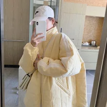 Warm yellow color matching Lingge cotton clothes women's 2021 new Korean oversize casual versatile thin women's coat