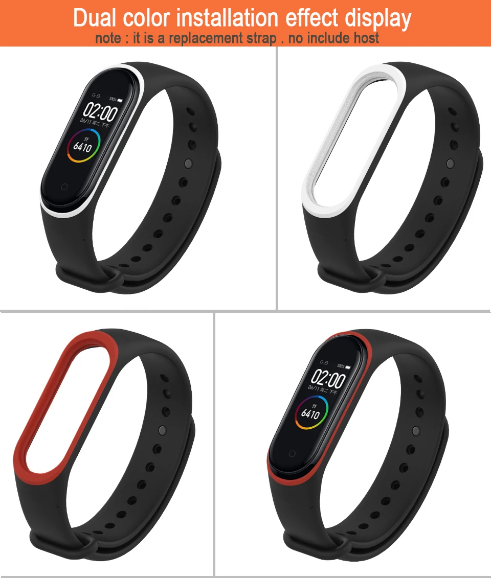 Для Xiaomi mi ремешок 4 ремешок силиконовый браслет для Xiaomi mi 4 аксессуары браслет mi Band 4 замена двойной цвет ремни