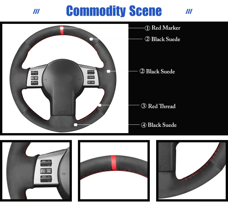 Black Suede Red Marker Car Steering Wheel Cover for Infiniti FX FX35 FX45 2003-2008 Nissan 350Z 2003-2009