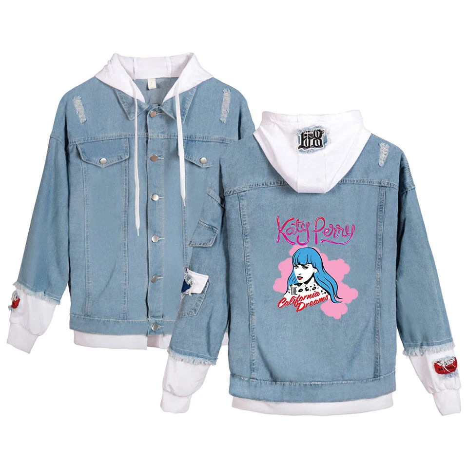 

Autumn Suitable Katy Perry Stitched denim jacket Men/women Streetwear Hip Hop Katy Perry winter Pop Stitched denim jacket Coat