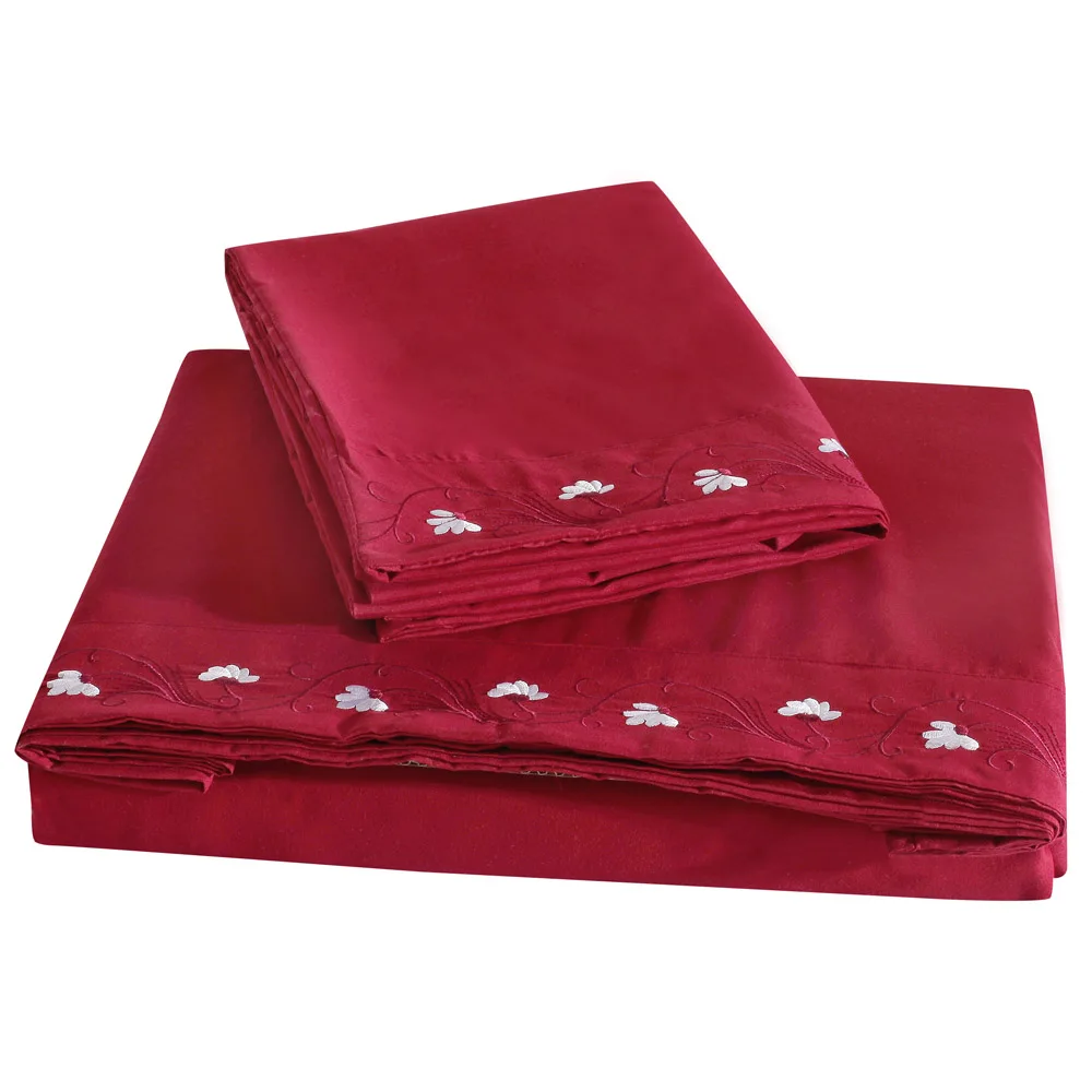 

Pure Color with Special Decoration Lotus Embroidery Twin Set Facial & Skincare Polyester Home Bedding Three Pieces Flat Sheet