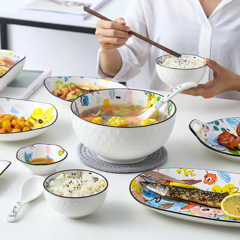 Разноцветная керамическая посуда в стиле граффити миска для риса тарелка рыбы