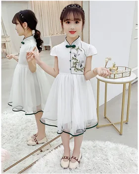 

5-9 years girl cheongsam summer dress new net red children's clothing Hanfu Chinese style super fairy little girl summer dress