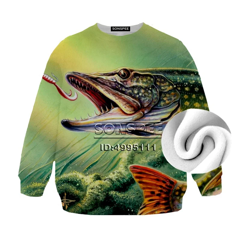 SONSPEE Fishing Fish Bird Eagle 3D Print Fleece Thick Casual Sweatshirt hoodies Boy Girl Kid Children Clothing Long Sleeve