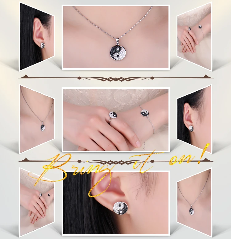 JewelryPalace Tai Chi Yin Yang 925 Sterling Silver Pendant Necklace Women Natural Black Spinel Round Gemstone Pendant No Chain