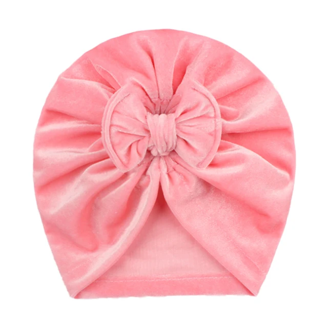 Solid Baby Cotton Beanies Cute Bear Ear Bowknot Turban Hats Sweet Soft 0-4T Elastic Caps For Newborn Baby Boy Girls Headwraps 06