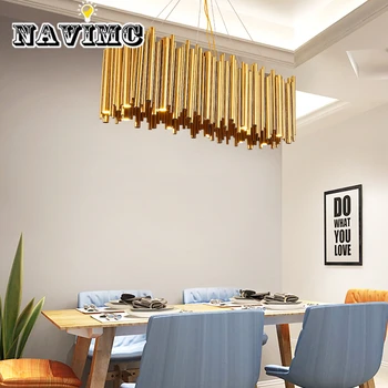 

Luxury Modern Stainless Steel Rectangular chandelier Kitchen Lighting LED Lamps