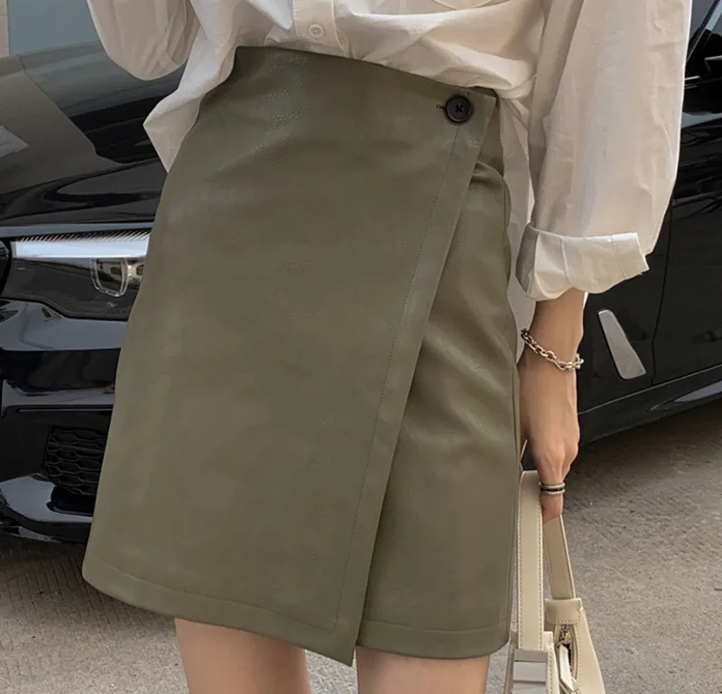 Hip Wrap Skirt Spring 2021 New Fashion Small Leather Slim High Waist Short | Женская одежда