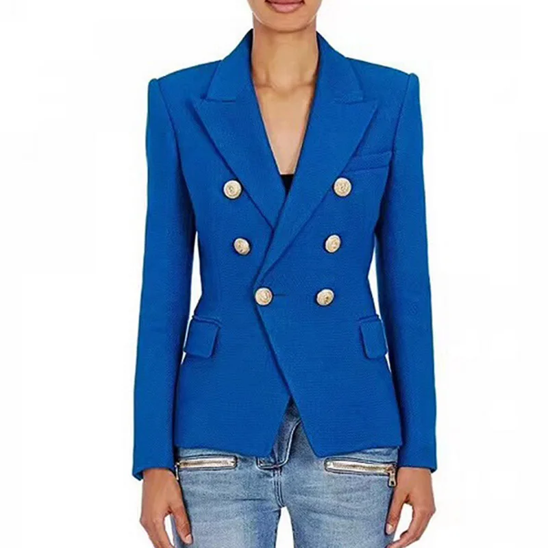 Темно-синее элегантное пальто серебряные кнопки Slim-Fit Европа и Америка костюм подиума модели алиэкспресс Лидер продаж поколение жира