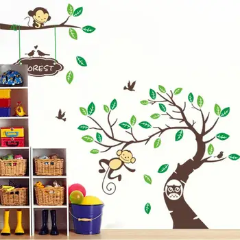 

Cartoon Monkeys Forest Wall Sticker, Monkey Trees Wall Stickers For Kids Rooms, Baby Nursery Monkeys Junles Wall Decal, ZY1207