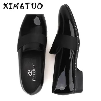

handmade black patent leather men's loafers luxury brand party and wedding men dress shoes men's flats plus size
