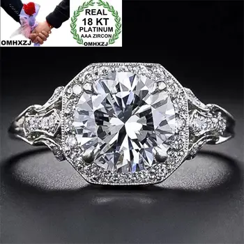 

OMHXZJ Wholesale European Fashion Woman Man Party Wedding Gift Square White AAA Zircon 18KT White Gold Ring RR671