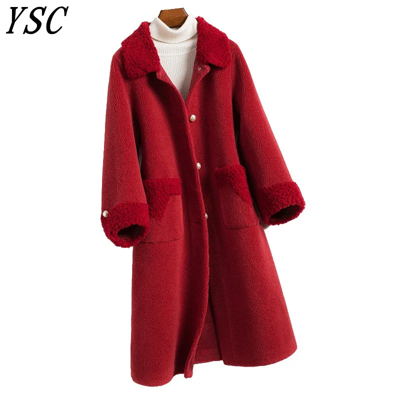 Женское пальто из гранулированной шерсти YSC свободное утепленное ручной работы с