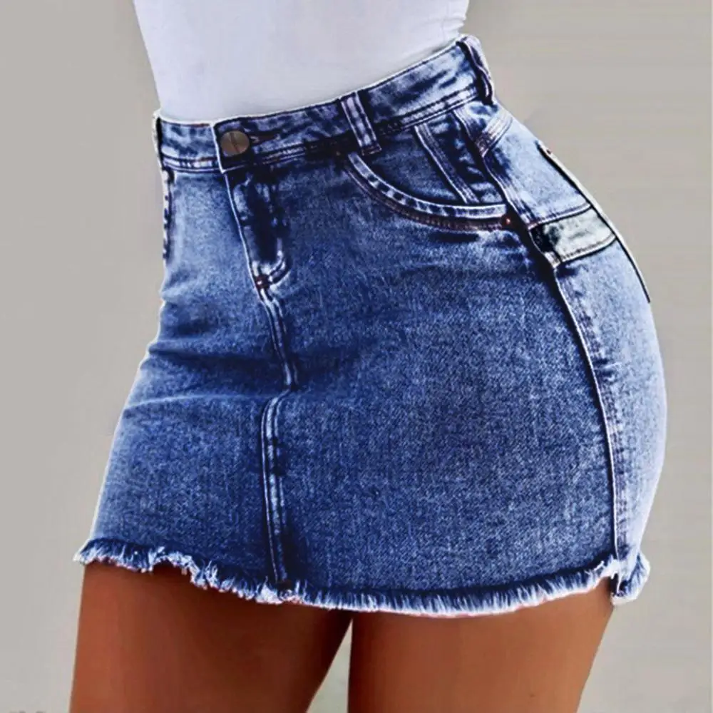 

New Women Summer Short Jeans Denim Female Pockets Wash butts Denim Mini Sexy &Club Slim Skirt
