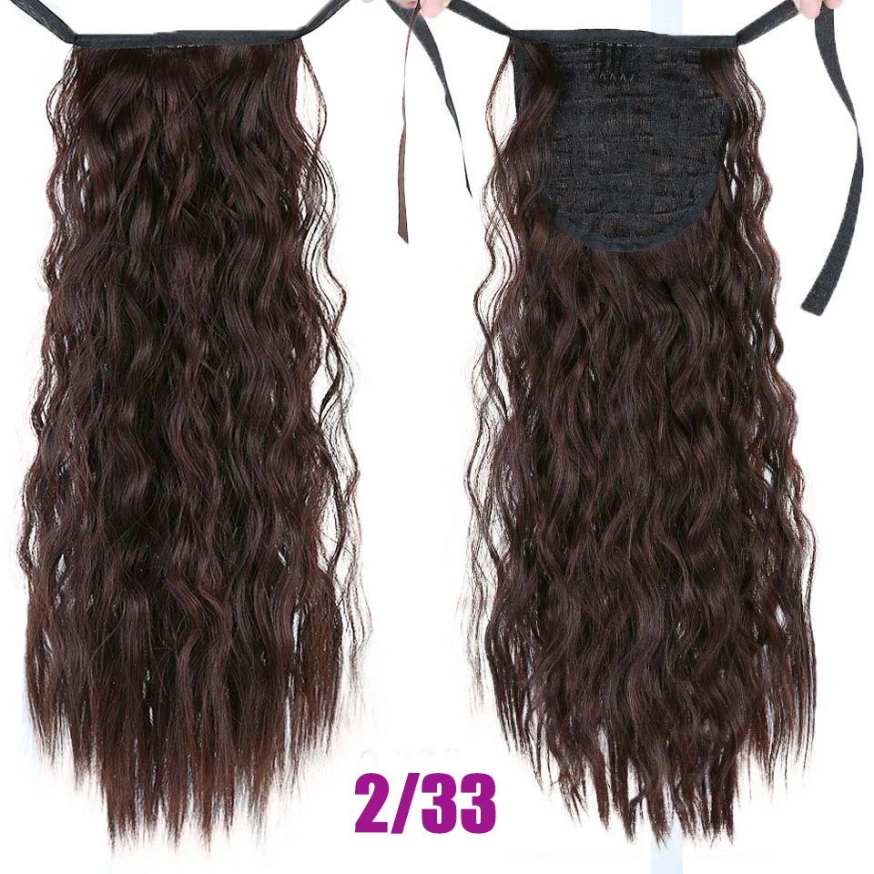 MEIFAN Long Corn Curly Ponytail Synthetic Hair Pieces Ribbon Drawstring Clip on Ponytail Hair Extensions False Hair Pieces - Цвет: 2-33
