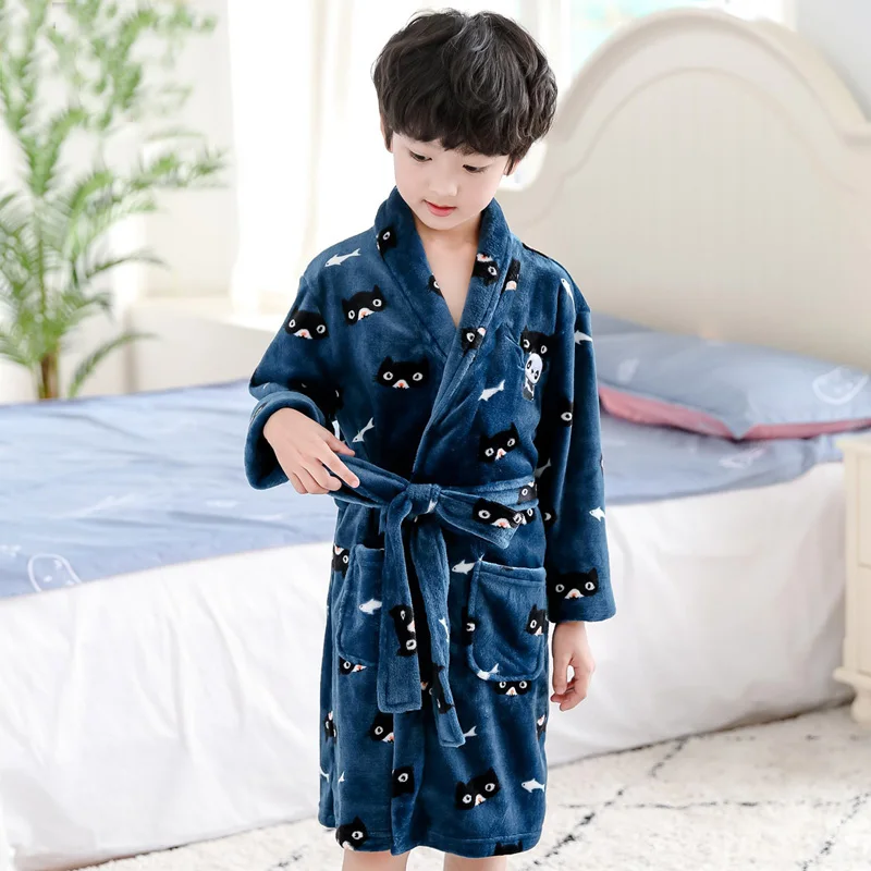 Robes 7929 Зимний детский банный халат для мальчиков, флисовые халаты с рисунком панды, фланелевые банные халаты, Детские полосатые пижамы, одежда для мальчиков - Цвет: Robes 7929