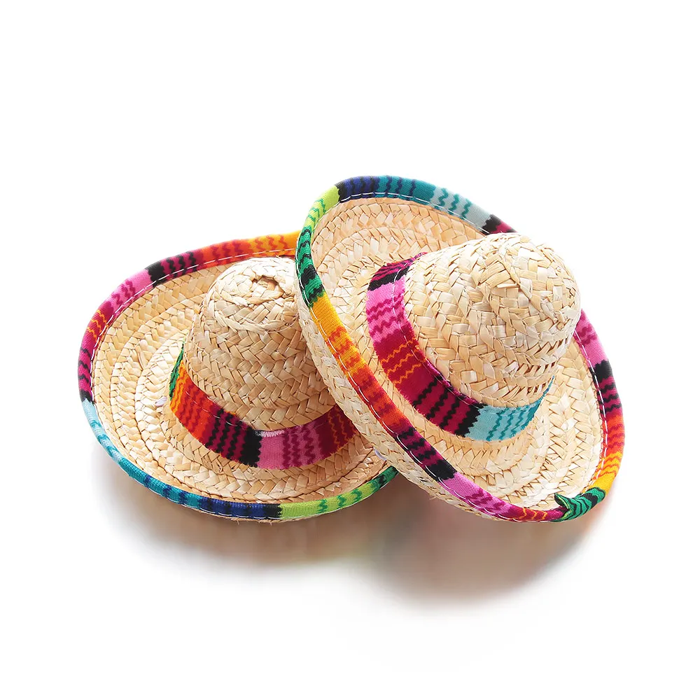 1PC Colorful Adjustable Pet Straw Hat Cat Costume Mexican Cap Sombrero With Rubber Band Buckle Ornaments Home Supplies | Дом и сад