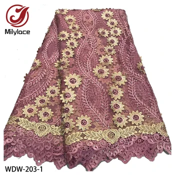

High Quality Embroidery African Lace Fabric with Beads and Stones French Net Lace Tulle Nigerian Lace Fabrics WDW-203