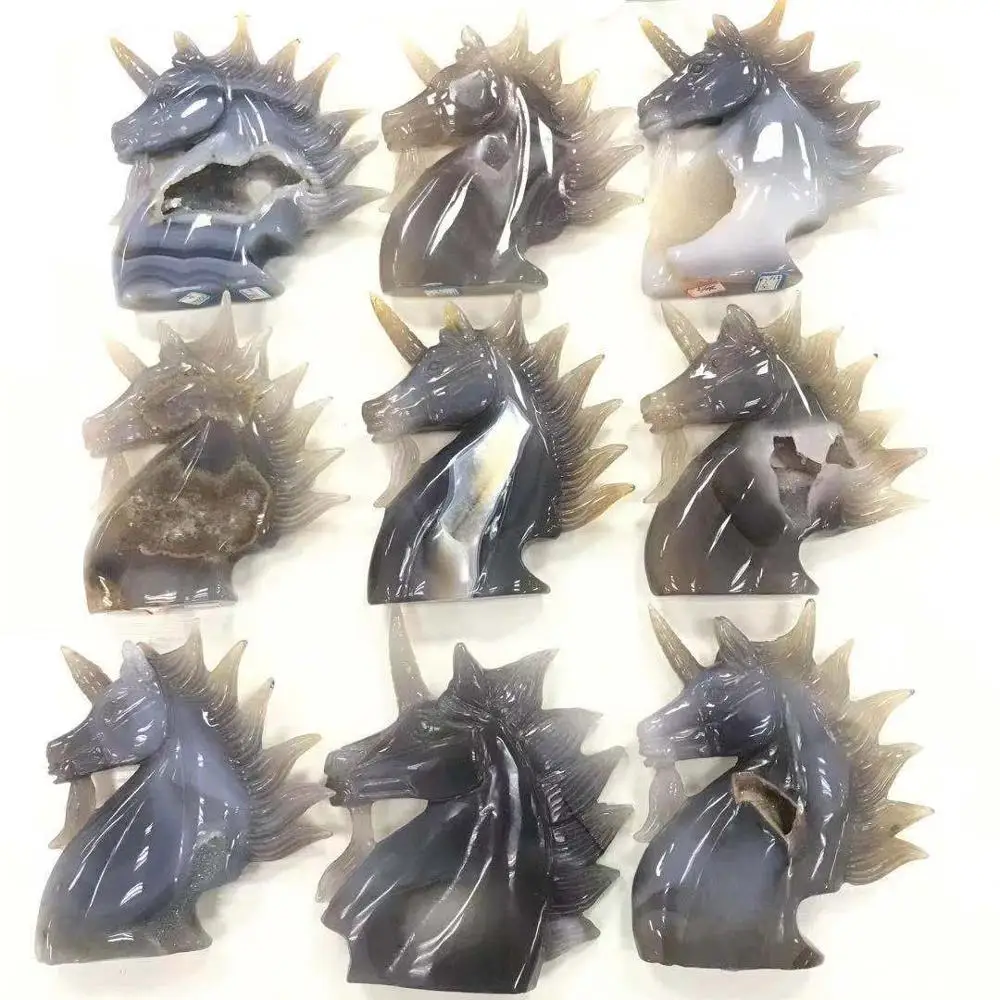 Натуральный агат Geode Единорог Drusy Druse фигурка животного Кристалл кварц драгоценный камень ручной резное исцеление для украшения дома подарок