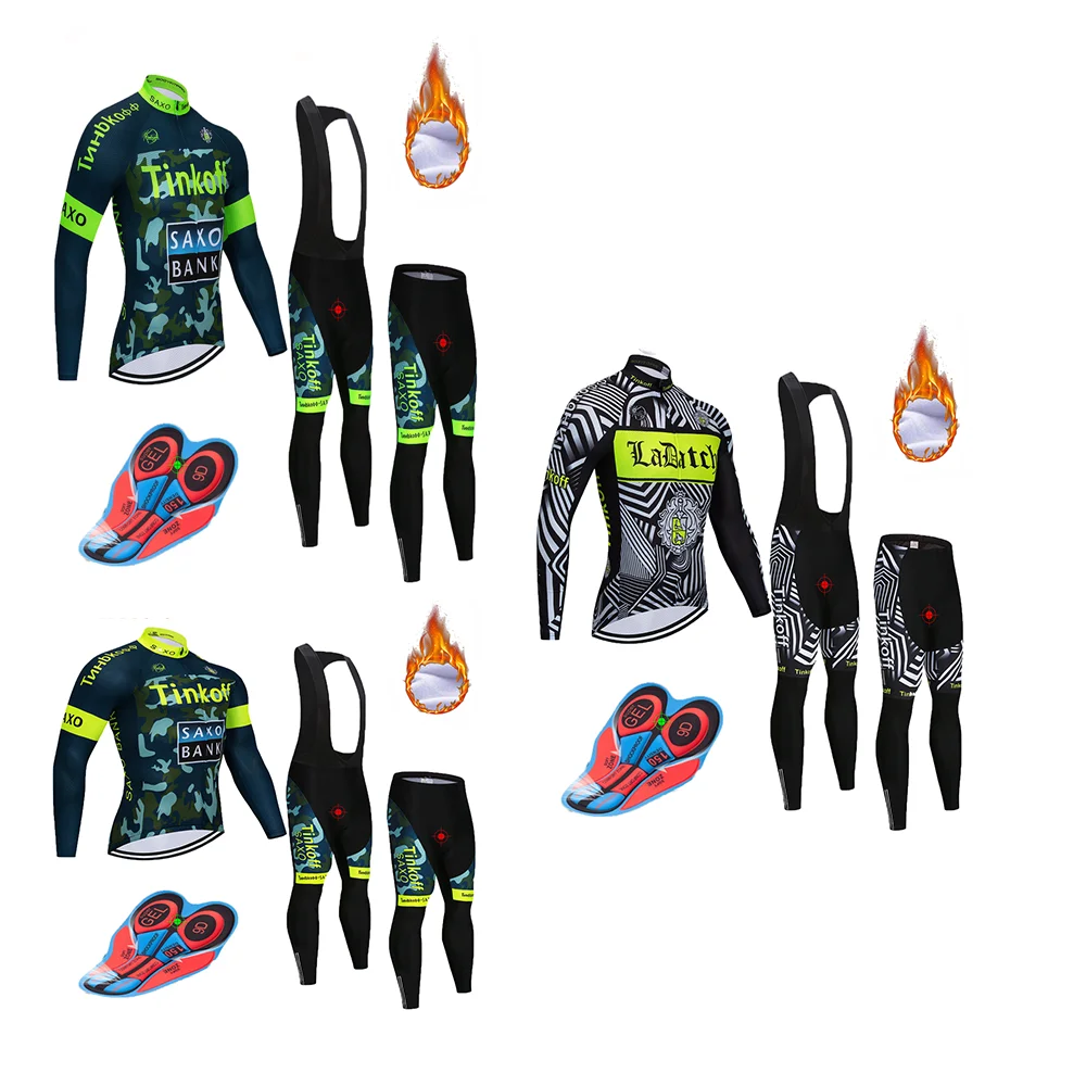

New Tinkoff Winter thermal fleece Cycling Clothes men's Jersey suit outdoor riding bike camouflage clothing warm Bib Pants set