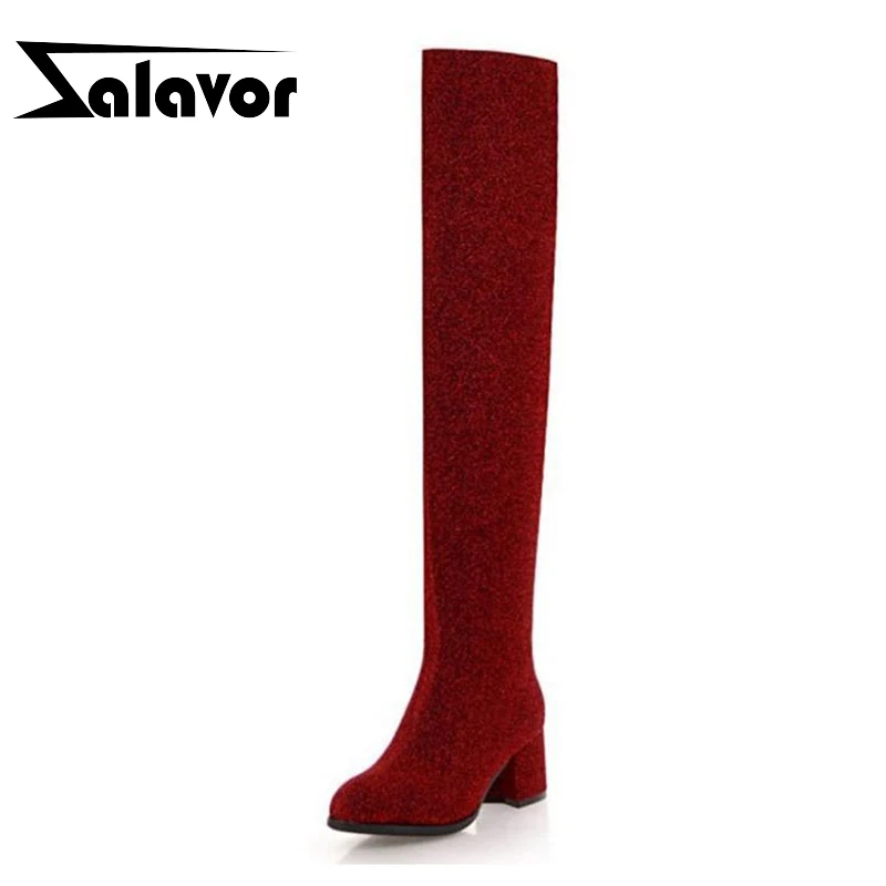 ZALAVOR Sexy Office Lady High Heel Boots Elastic Slim Thigh Shoes Women Warm Winter Stretch Party Size 32-43 | Обувь