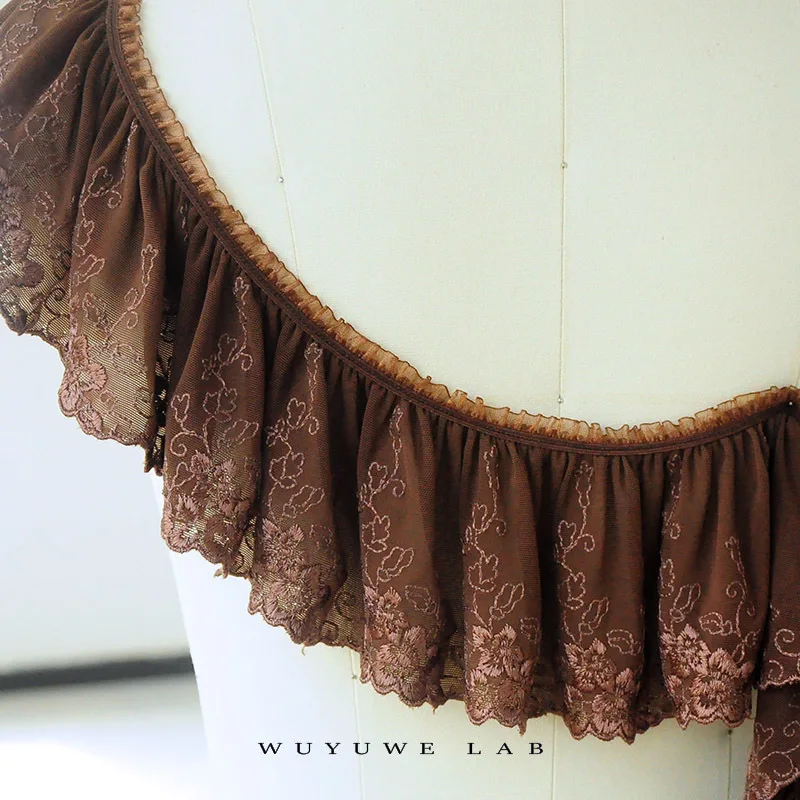 1 미터 갈색 꽃 자 수 부드러운 탄성 레이스 패브릭 트림 넓은 11cm Neckline 밑단 DIY 수동 소재 의류 액세서리