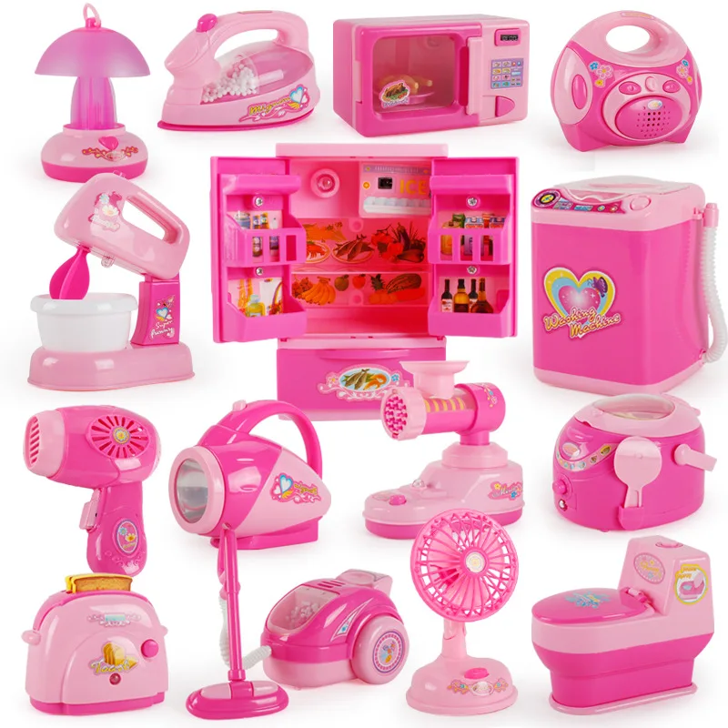 Educational Toys Mini home appliance Kitchen Toys iron Washing machine refrigerator kettle Hair drier Closestool Children gift